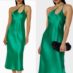 The Drop Green Satin Slip Dress
